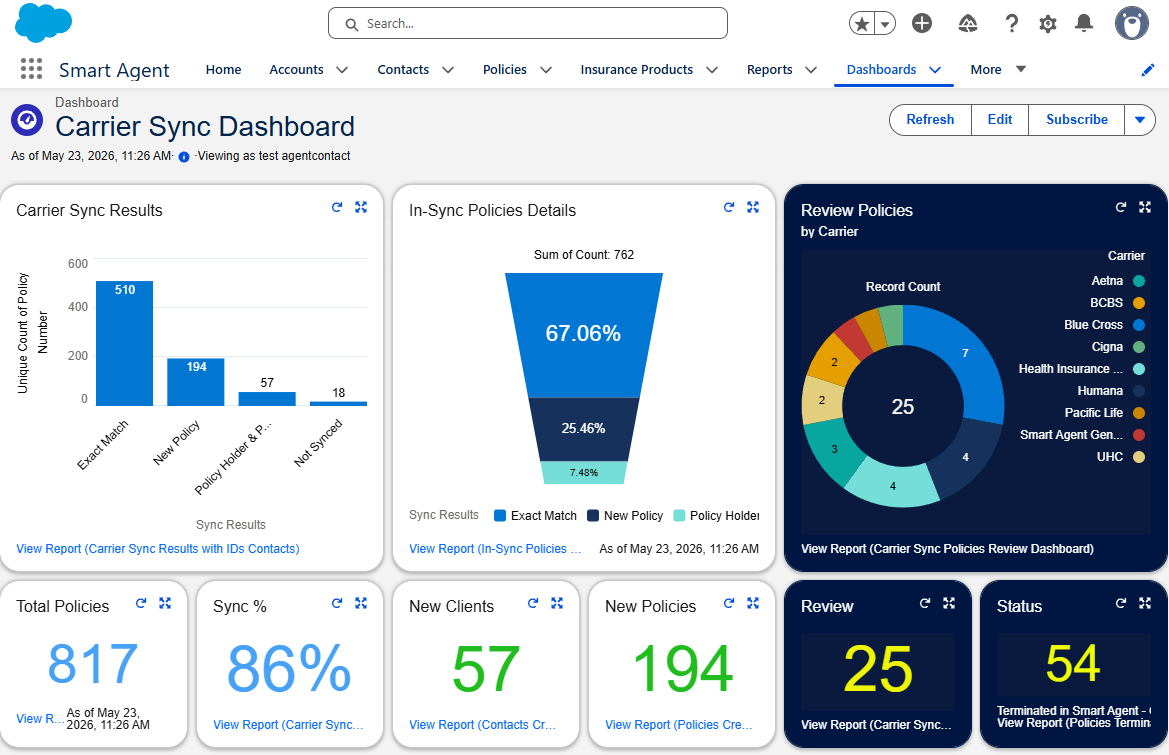 Carrier Sync dashboard inside Smart Agent